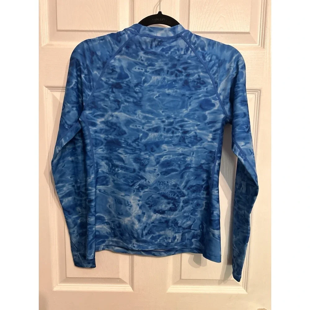 Aqua Design Womens Small Long Sleeve Swim Shirt Rash Guard‎ Sun Protection Blue